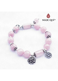 Vòng thạch anh hồng madagascar phối charm sen bạc mệnh hỏa, thổ - Ngọc Quý Gemstones