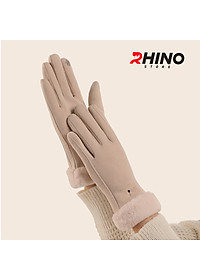 Găng tay nữ da lộn lót lông giữ ấm, chống gió Rhino G902 cảm ứng điện thoại, đi xe máy freesize