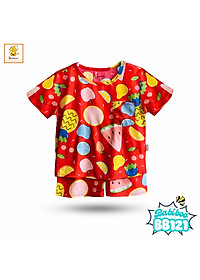 Đồ bộ bé trai Babiboo đồ bộ ngắn tay vải tole mát mẻ, họa tiết dễ thương BB121