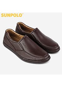 Giày mọi nam da bò đế cao su mũi tròn SUNPOLO MOI015 có big size 45 46