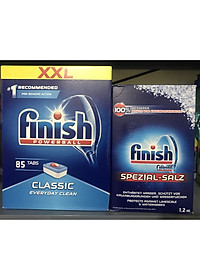 combo viên rửa bát finish 85 viên+muối rửa bát finish 1,2kg dùng cho máy rửa chén bát