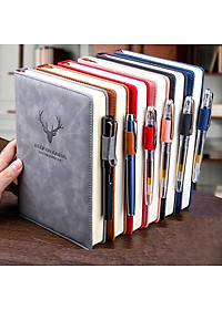 Sổ tay bìa Da PU A5 ghi chép 360 trang mẫu hươu sang trọng Tặng kèm bút viết