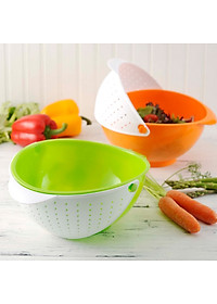 Bộ thau rổ nhựa xoay 2 lớp làm ráo nước - Hàng nội địa Nhật Bản 