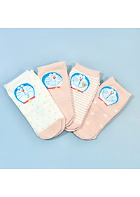 Set hộp 4 đôi tất nữ NICESOKS chất liệu cotton cao cấp, ngắn cổ thể thao, họa tiết Doraemon , hàng chính hãng NS5005FS