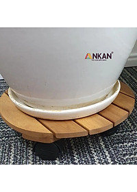 Đế Lót Chậu Cây ANKAN Có Bánh Xe - Gỗ Tràm Mặt Tròn 30cm, Tải Trọng 60kg - Màu Vàng