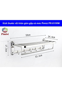 Giá Treo Khăn Tắm Inox 304 Pimisi Có Móc Áo Quần, Với Vắt Khăn Giàn Gấp Gọn Đa Năng Và Thanh Đơn Treo Khăn Mặt Kèm Đinh Ốc Vít Nở Gắn Tường Bằng Khoan Trong Nhà Vệ Sinh | Hàng Chính Hãng