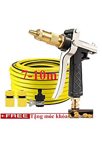 Bộ dây vòi xịt nước rửa xe, tưới cây . tăng áp 3 lần, loại 7m, 10m 206236 đầu đồng, cút, + tặng móc khoá