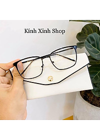 Kính tròng trắng chống ánh sáng xanh, chống uv mắt vuông to kim loại (ĐEN)