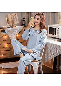 Bộ Đồ Bầu Và Sau Sinh Dài Tay Azuno AZ30 Mặc Nhà Thu Đông Chất Cotton Mềm Mại Có Thiết Kế Cho Con Bú