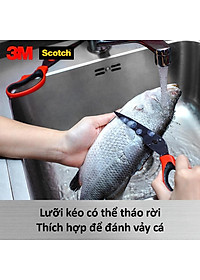 Kéo nhà bếp Scotch 3M tay cầm màu đỏ cao cấp có thể tháo rời, lưỡi kéo sắc bén, chống gỉ sét, kháng khuẩn KS-DTR, Red