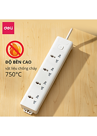 Ổ Cắm Điện Đa Năng 2500W Có Công Tắc Nguồn 3/4/6 Ổ , 3M/5M Dây Chống Giật Chống Cháy Chất Lượng Cao Deli - Phiên Bản Mới Nâng Cấp 2023 - Hàng Chính Hãng - ET401 - 406