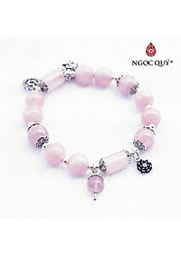 Vòng thạch anh hồng madagascar phối charm sen bạc mệnh hỏa, thổ - Ngọc Quý Gemstones