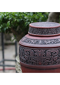 Chum sành ngâm rượu đắp nổi hoa văn cổ 10L gốm sứ Bát Tràng (bình rượu, bình ngâm rượu, chum ngâm rượu)