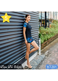Bộ bơi 2 mảnh thể thao nữ, phong cách trẻ trung năng động, dáng áo cộc tay quần sooc đùi 2 lớp, chất đẹp dày dặn (dùng bơi, gym, yoga, chạy bộ) | KT201