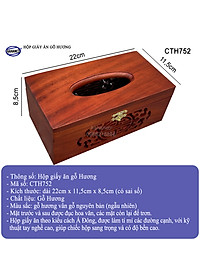 Hộp giấy ăn gỗ Hương cỡ lớn hàng VIP - Đục Khắc Hoa Văn Tinh Xảo/ Độc Đáo/ kiểu cách phương Đông - CTH752