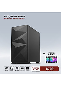 Vỏ máy tính Case VSP B709 [ĐEN] sẵn 4 Fan LED ~ Gaming kính cường lực (M-ATX/ITX) - Hàng chính hãng TECH VISION phân phối