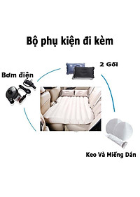 Đệm Hơi Ô Tô , Nệm Hơi Ô Tô Chân Liền Tặng Kèm 2 Gối hơi, 1 Bơm điện  Nêm Chất Liệu Vải Nhung Dù Màu Ghi Có Thể Gấp Gọn, Dành Cho Nhiều Dòng Xe 