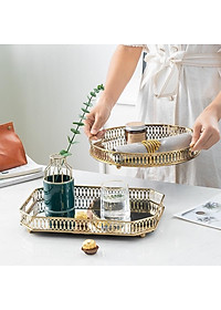 KHAY ĐỰNG BÌNH LY CỐC UỐNG NƯỚC KIM LOẠI MẠ VÀNG MẶT TRÁNG GƯƠNG CHỐNG RỈ - VD711