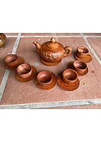 BỘ ẤM CHÉN PHA TRÀ BẰNG GỖ HƯƠNG ĐÁ LIỀN KHỐI 