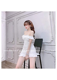 Đầm body trễ vai nhún thân kèm mút