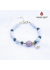 Vòng cẩm thạch phỉ thúy phối thạch anh hồng charm bạc mạ vàng - Ngọc Quý Gemstones