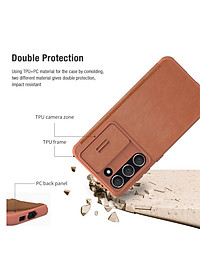 Bao Da Bò Thật Dành Cho Samsung Galaxy S23 Ultra, S23, S23 Plus Chính Hãng Nillkin Qin Cao Cấp Chống sốc, có ngăn cài thẻ - Hàng Chính hãng