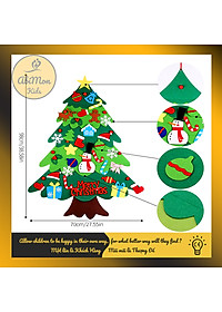 Cây Thông Noel Treo Tường - Tặng Kèm Đèn LED || 32 Chi Tiết Trang Trí || 2 Tán Lá, Vải Nỉ - (100 x 70 cm)