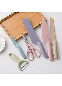 Bộ Dao Kéo 6 Món Lúa Mạch Làm Bếp- An Toàn Tiện Lợi- Lưỡi Thép Chống Gỉ Sắt Bén - Hàng Chính Hãng MINIIN