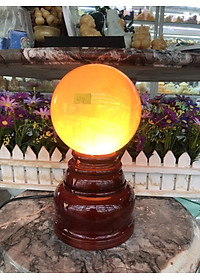 Chân đế đèn gỗ hìn tròn xoay cho quả cầu đá phong thủy đường kính nhỏ - Cao 12cm