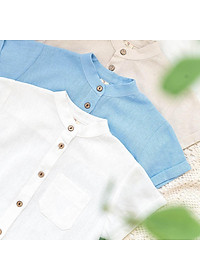 Áo sơ mi bé trai trắng cổ Tàu chất linen đũi mềm mịn mát hè thu MamLa