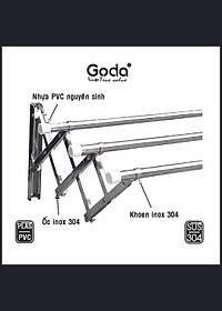 Giàn phơi xếp ống 22mm inox 304 thông minh cao cấp Goda loại 1.2 mét GD-141a