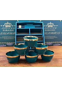 Bộ 6 Bát Sứ Màu Xanh-Trắng Viền Mạ Vàng Cao Cấp- Tặng Kèm Đũa Phong Cách Nhật- Hàng Chính Hãng MINIIN