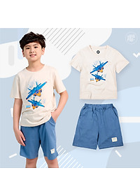 Bộ Quần Áo Bé Trai Bigfox, Bộ Cộc Tay Trẻ Em Mùa Hè Chất Cotton Mát In Hình Máy Bay