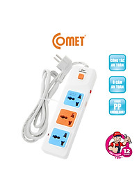 Ổ Cắm Điện Nối Dài COMET CES10302 2500W Dài 2m, 3 lỗ 3 chấu, có cầu chì bảo vệ