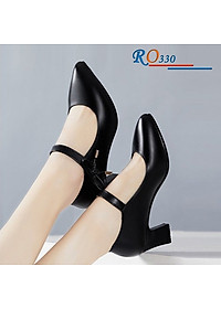 Giày cao gót nữ đẹp đế vuông 5 phân hàng hiệu rosata màu đen đỏ kem ro330