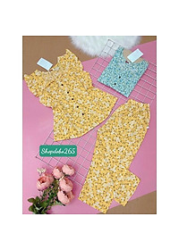 Đồ bộ nữ, đồ ngủ mặc nhà lửng 9 tấc vải lụa mango BL 49 họa tiết hoa nhí dễ thương size 47-65kg.