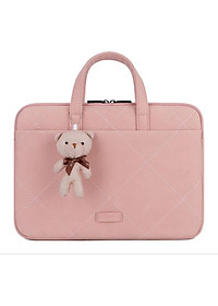 Túi xách da chống sốc cho máy tính, macbook, laptop màu hồng cute - Tặng kèm gấu bông và ví đựng phụ kiện