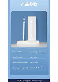 Bút cảm ứng Wiwu Pencil L Dành cho Ipad làm bằng hợp kim nhôm, thiết kế từ tính bảo vệ bút khỏi bị lăn và rơi - Hàng chính hãng