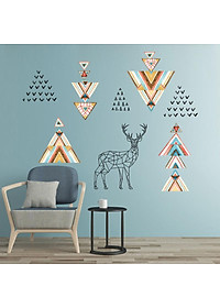 Decal dán tường Hình dán trang trí Hươu và hình khối nghệ thuật JM7332