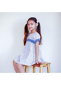 Váy đầm bé gái xanh nhí nhún viền tay KIKA - Từ 11kg-45kg - K141