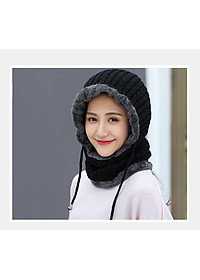 Mũ len liền khăn lót nỉ trùm kín cổ siêu ấm nhiều màu