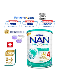 Sữa bột Nestlé NAN OPTIPRO PLUS 4 1500g/lon với 5HMO Giúp tiêu hóa tốt