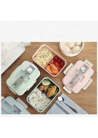 Hộp Cơm Văn Phòng Giữ Nhiệt Tiện Ích Hiện Đại 3 Ngăn Kèm Bộ Đũa Thìa INOX – Chất Liệu Lúa Mạch An Toàn Cho Sức Khỏe – Hàng Chính Hãng MINIIN