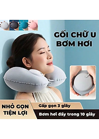 Gối hơi kê cổ bơm tự động, mềm mại, thiết kế hình chữ U giúp giảm đau cổ, có nút cài, phù hợp cho văn phòng và du lịch  Phượt Dã Ngoại Đi Chơi Quà Tặng Nam Nữ