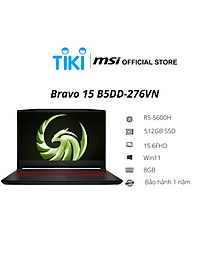 Laptop Gaming MSI Bravo 15 B5DD 276VN (Ryzen 5-5600H/8GB/512GB/RX 5500M 4GB/15.6 inch FHD/Win 11/Đen) - Hàng chính hãng