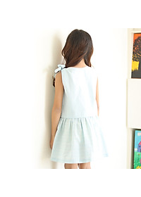 Đầm Bé Gái Kika Linen Xanh Hạ  Eo Nơ Vai K117