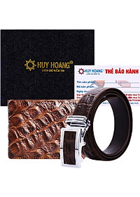 Bộ Ví & Thắt Lưng Nam Vân Cá Sấu Huy Hoàng HT2118-HT4118 (23 x 11,5 cm) - Nâu