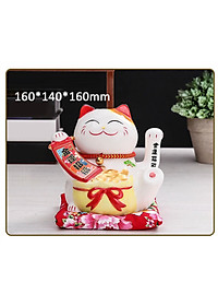 Mèo Thần Tài Maneki Neko Vẫy Tay Chiêu Tài Lộc Bằng Gốm Sứ Tặng Kèm Túi Lót PaKaSa - Hàng Chính Hãng 