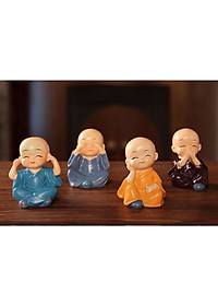 Bộ 4 Chú Tiểu Tứ Không Hàng Chuẩn - Không Nghe, Không Nói, Không Nhìn, Tâm Không Động - Loại 1 - Chính Hãng MINIIN