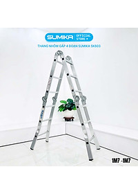 Thang nhôm gấp 4 đoạn SUMIKA SK603 (chữ A - 1.7m, chữ I - 3.4m), 14 tư thế sử dụng, tải trọng 150kg, làm từ hợp kim nhôm cao cấp, khóa chốt cao cấp và tự động, có đế cao su chống trượt